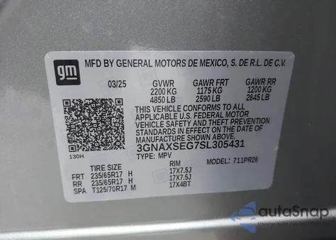 2025 Chevrolet Equinox Awd Activ from USA, damaged, VIN 3GNAXSEG7SL305431